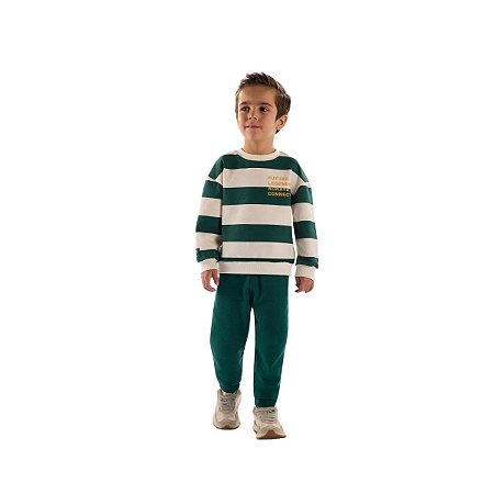Conjunto Blusão e Calça em Molecotton Listrado Verde