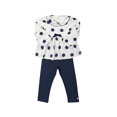 Conjunto Bata em Viscose e Legging em Algodão Azul Marinho