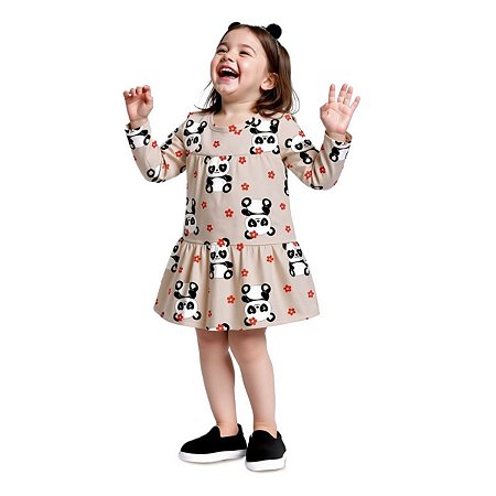 Vestido em Meia Malha Bege Panda