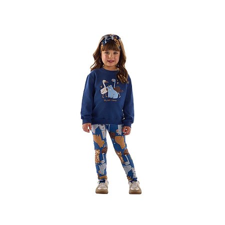 Conjunto Blusa Molecotton e Calça em Cotton Felpado Azul Escuro