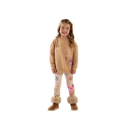 Conjunto Blusão em Molecotton e Calça em Cotton Felpado Caqui