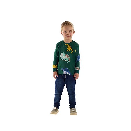 Camiseta em Meia Malha Dinossauro Verde