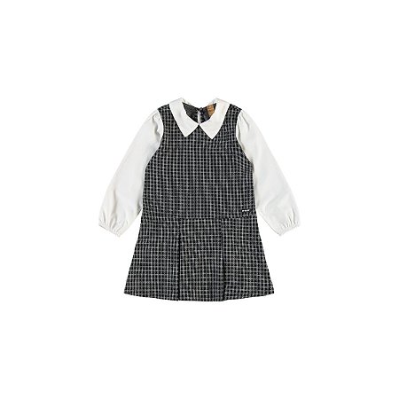 Vestido em Malha Jacquard Pontilhada com Elastano e Tricoline Preto
