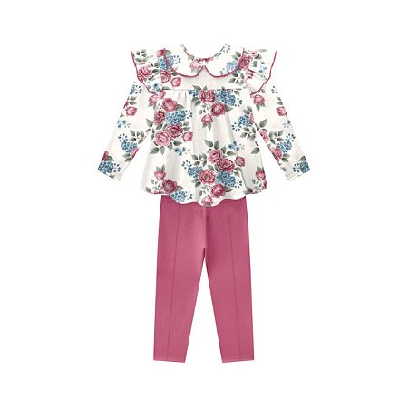 Conjunto Blusa e Legging em Algodão com Elastano Off White