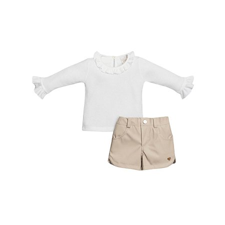 Conjunto Blusa Manga Longa e Short Couro