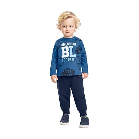 Conjunto Camiseta Meia Malha e Calça Moletom Sem Felpa