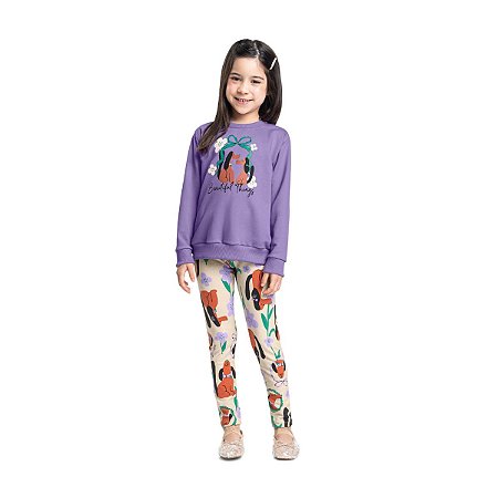 Conjunto Moletom com Legging Felpada Lavanda