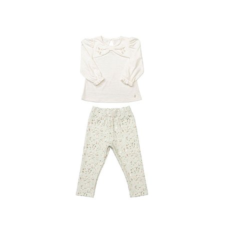 Conjunto Infantil Menina Malha Jacquard Creme