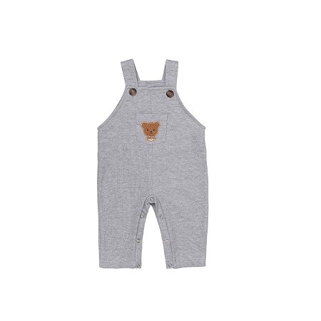 Jardineira em Moletom Comfort com Bordado Cinza