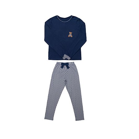 Pijama em Malha  Light Touch Viscose com Elastano Azul Marinho