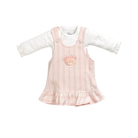 Conjunto Body Manga Longa com Jardineira Tweed