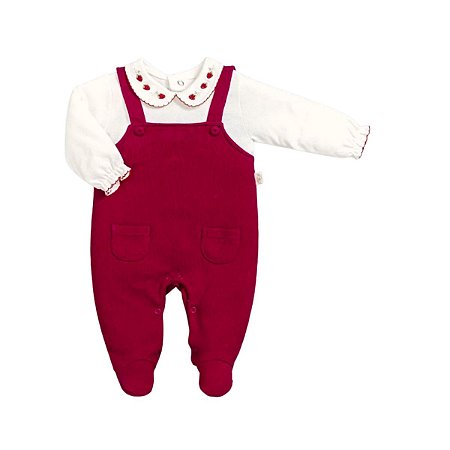 Macacão Longo Jardineira Bordado Feminino