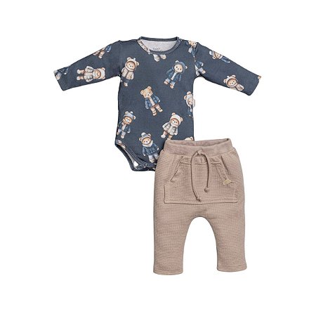 Conjunto Body Manga Longa e Calça Malha Trabalhada