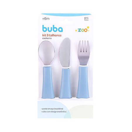 Kit 3 Talheres Buba Zoo Azul Escuro