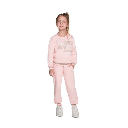 Conjunto London Blusão e Calça Moletom Rosa Pluma