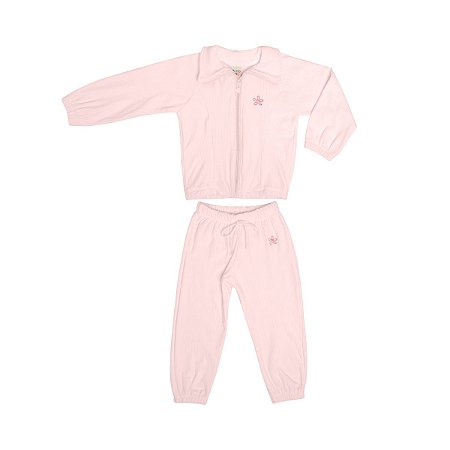 Conjunto Petaline Jaqueta e Calça Soft Canelado Rosa Pluma