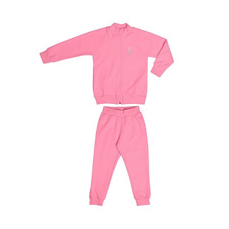 Conjunto Ponto Flor Jaqueta e Calça Moletom Rosa Fabula