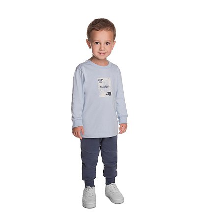 Conjunto Ponto Norte Camiseta Meia Malha e Calça Moletom sem Felpa