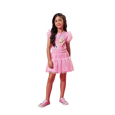 Conjunto Infantil Blusa com Babados e Saia Shorts Rosa