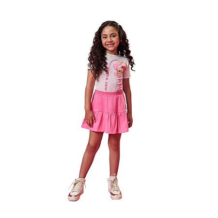 Conjunto Infantil Blusa e Saia Shorts Rosa Confete Cowgirl