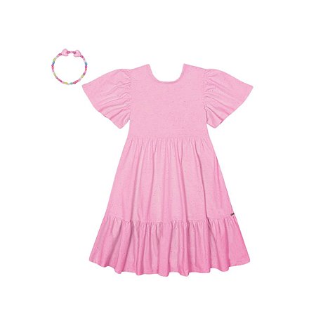 Vestido Infantil Rosa Iogurte com Babados e Acessório