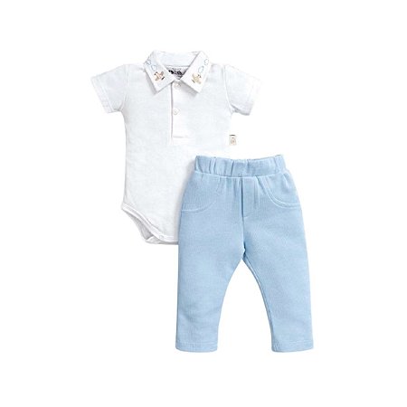 Conjunto Body Manga Curta e Calça Tricot Menino