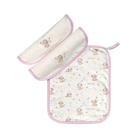 Kit 3 Fraldinhas de Boca em Malha com Prendedor de Chupeta Menina