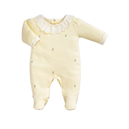 Kit Macacão Longo com Manta em Suedine Bordado Menina Amarelo - BB