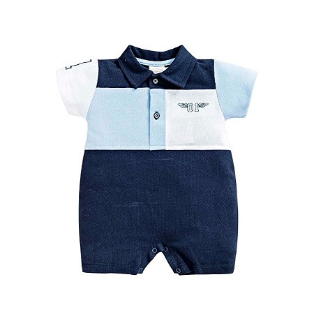 Macacão Curto Polo em Piquet Azul Marinho