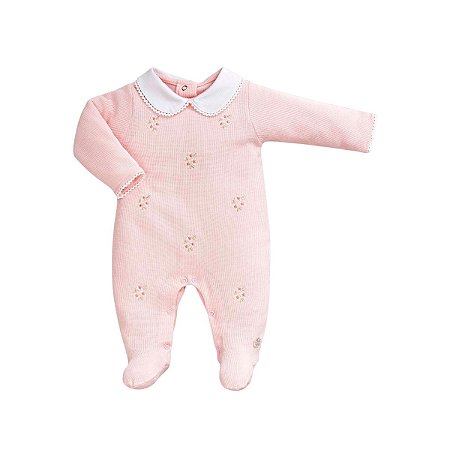 Macacão Longo em Malha Tricot Bordado Floral