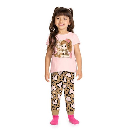 Pijama Infantil Menina Blusa e Calça Estampa Oncinha