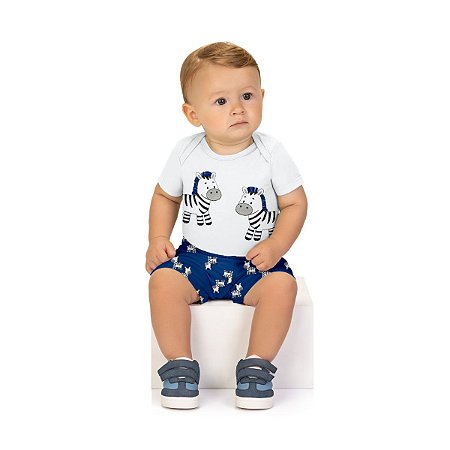 Conjunto Bebê Menino Body e Short Estampa Zebra