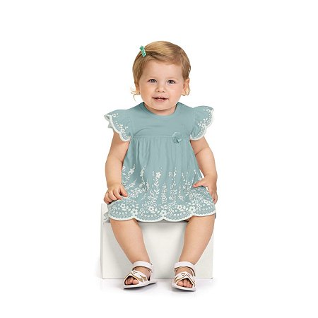 Vestido Body Infantil Floral Estampado Verde