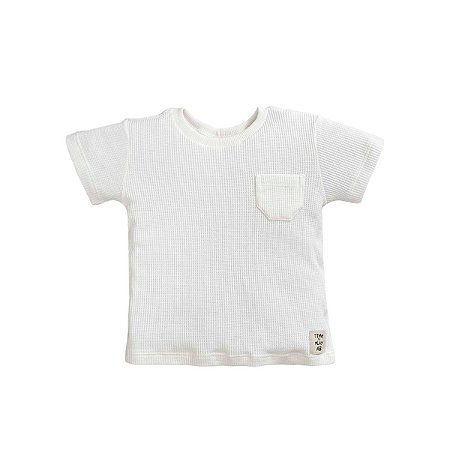 Camiseta Manga Curta em Malha Tricot com Bolso Off White