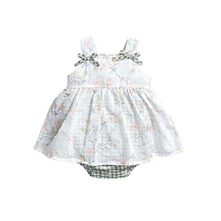 Macacão Curto em Voil Floral com Laços