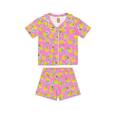 Pijama Blusa Manga Curta e Short em Suedine Estampado