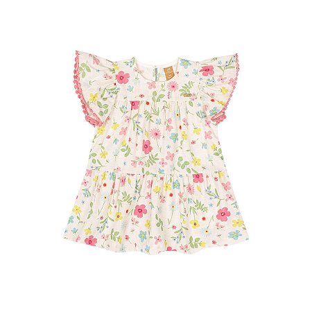Vestido em Tecido Estampado Floral Off White