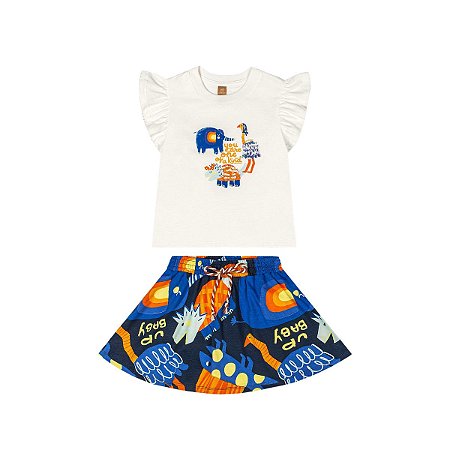 Conjunto  Blusa e Saia Animais