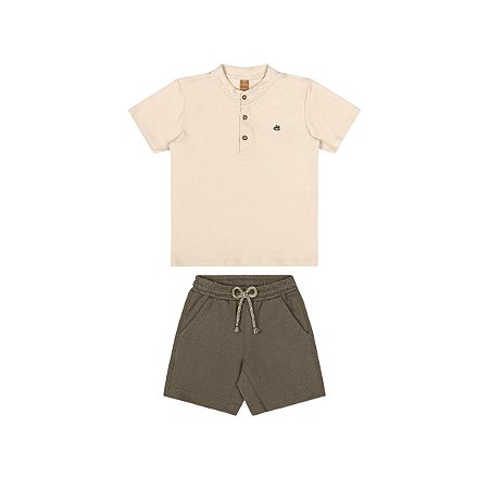 Conjunto Camiseta Suedine e Bermuda Alfaiataria Bege