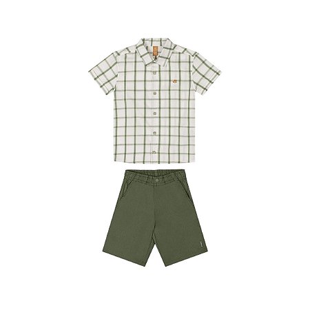 Conjunto Camisa Xadrez e Bermuda Verde Escuro