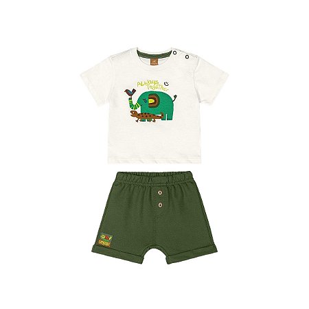 Conjunto Camiseta e Bermuda Moletom Off White