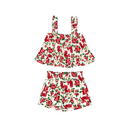 Conjunto Blusa e Short em Cotton Estampado Off White