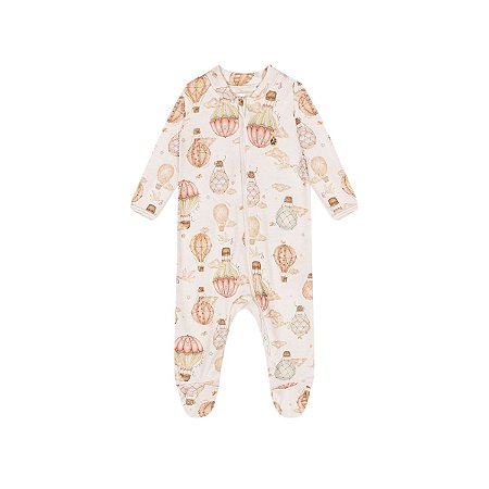 Macacão Bebê Manga Longa Suedine Balões Off White
