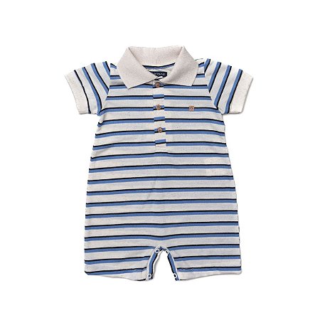 Macacão Curto Bebê Grow Up Stripes Azul Marinho