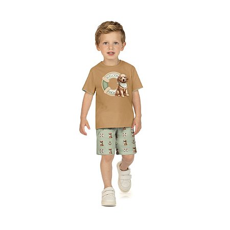 Conjunto Infantil Milon Camiseta e Bermuda Camurça