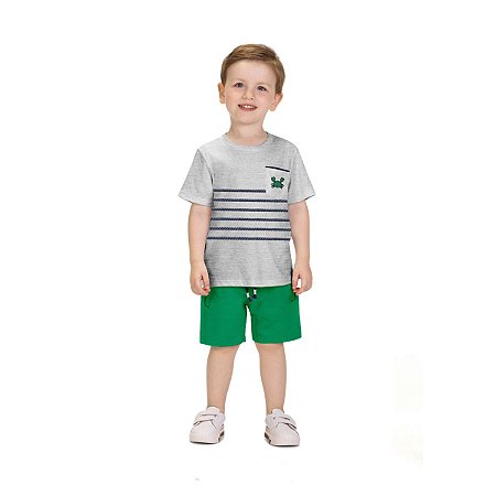 Conjunto Infantil Milon Camiseta e Bermuda Mescla White