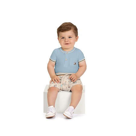 Conjunto Bebê Milon Body e Bermuda Azul Grécia