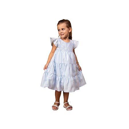 Vestido Infantil Brunisa Brilho do Mar Azul Claro