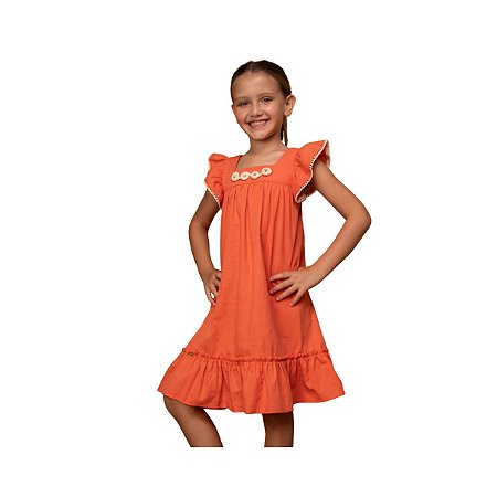 Vestido Infantil Brunisa Estrela do Mar Coral