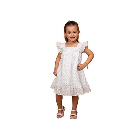 Vestido Infantil Brunisa Laise Água do Mar Branco